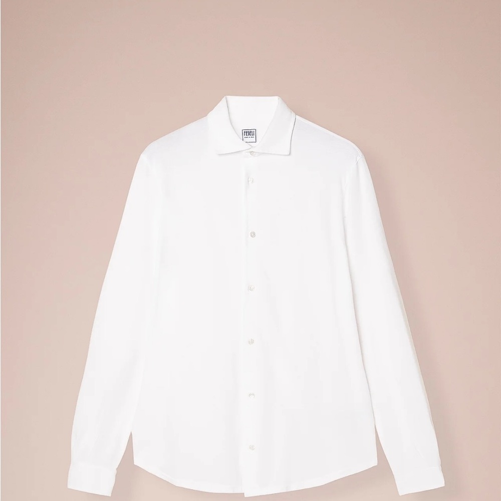 Men's Fedeli Classic White polo button down Shirt